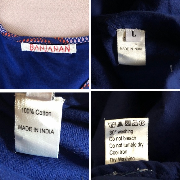 Banjanan Cotton Blue Red Pink V Neckl Pockets Lined Maxi Dress L More Like S/M - Picture 9 of 16